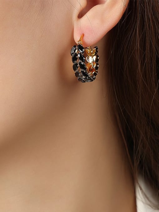 Black Cubic Zirconia Geometric Hoop Earrings | TARA MINI - TARA MINI