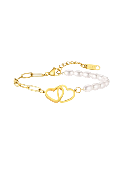 Double Heart Pearl Link Bracelet