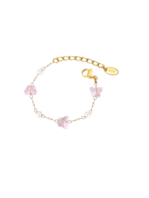 Pink Heart & Butterfly Natural Stone Bracelet
