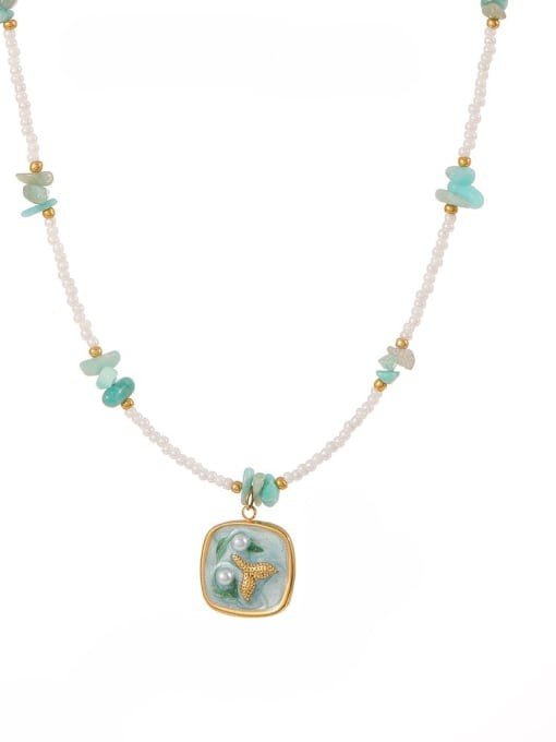 Imitation Pearl Aqua Beaded Necklace Gold | TARA MINI - TARA MINI
