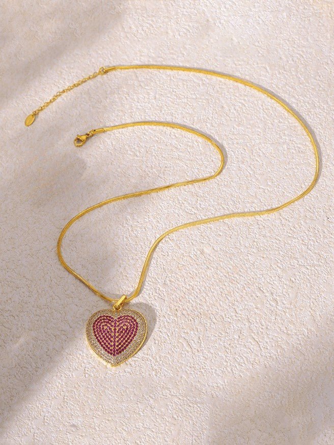 Rhinestone Heart Pendant Necklace Gold | TARA MINI - TARA MINI