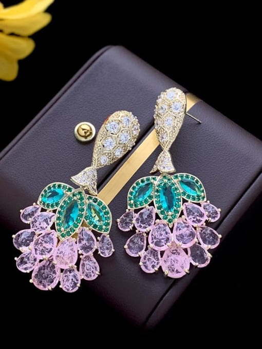 Brass Cubic Zirconia Floral Drop Earrings