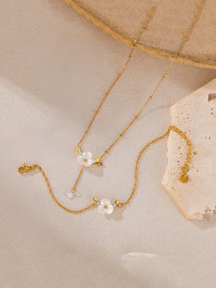 Shell Flower Lariat Necklace & Bracelet Set | TARA MINI ( 2 Set ) - TARA MINI
