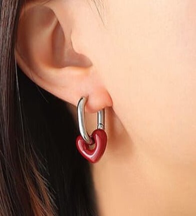 Silver Vintage Heart Enamel Earrings | TARA MINI - TARA MINI