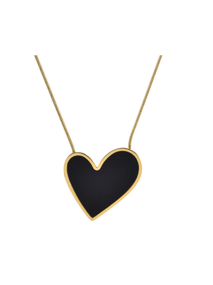 Black Enamel Heart Pendant Necklace