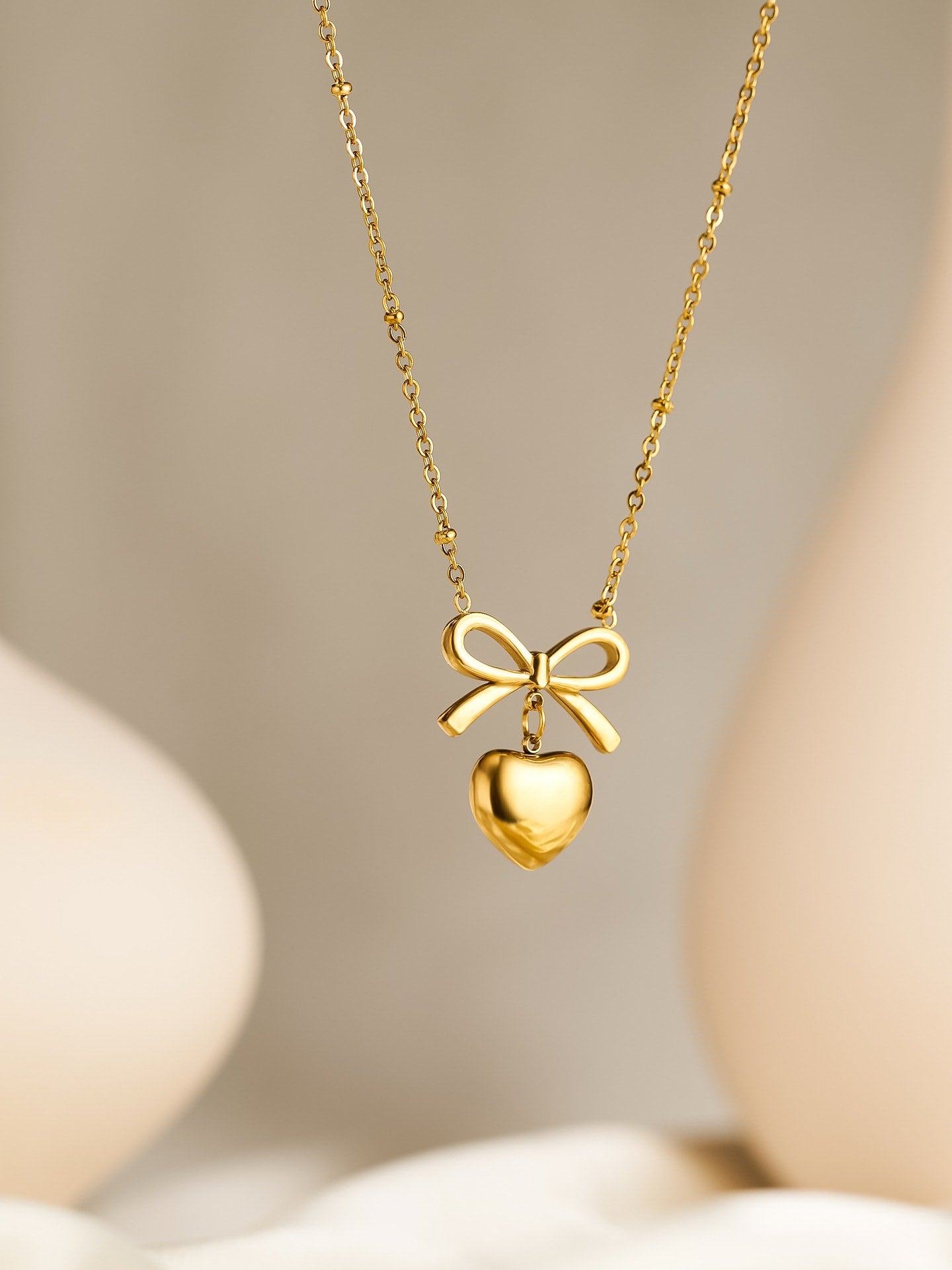 Bowknot Heart Minimalist Necklace Gold Plated | TARA MINI - TARA MINI