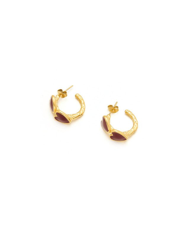 Enamel Heart C-Shape Huggie Earrings for Women | TARA MINI - TARA MINI