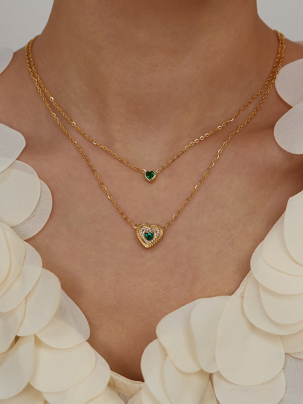 Cubic Zirconia Heart Minimalist Multi-Strand Necklace