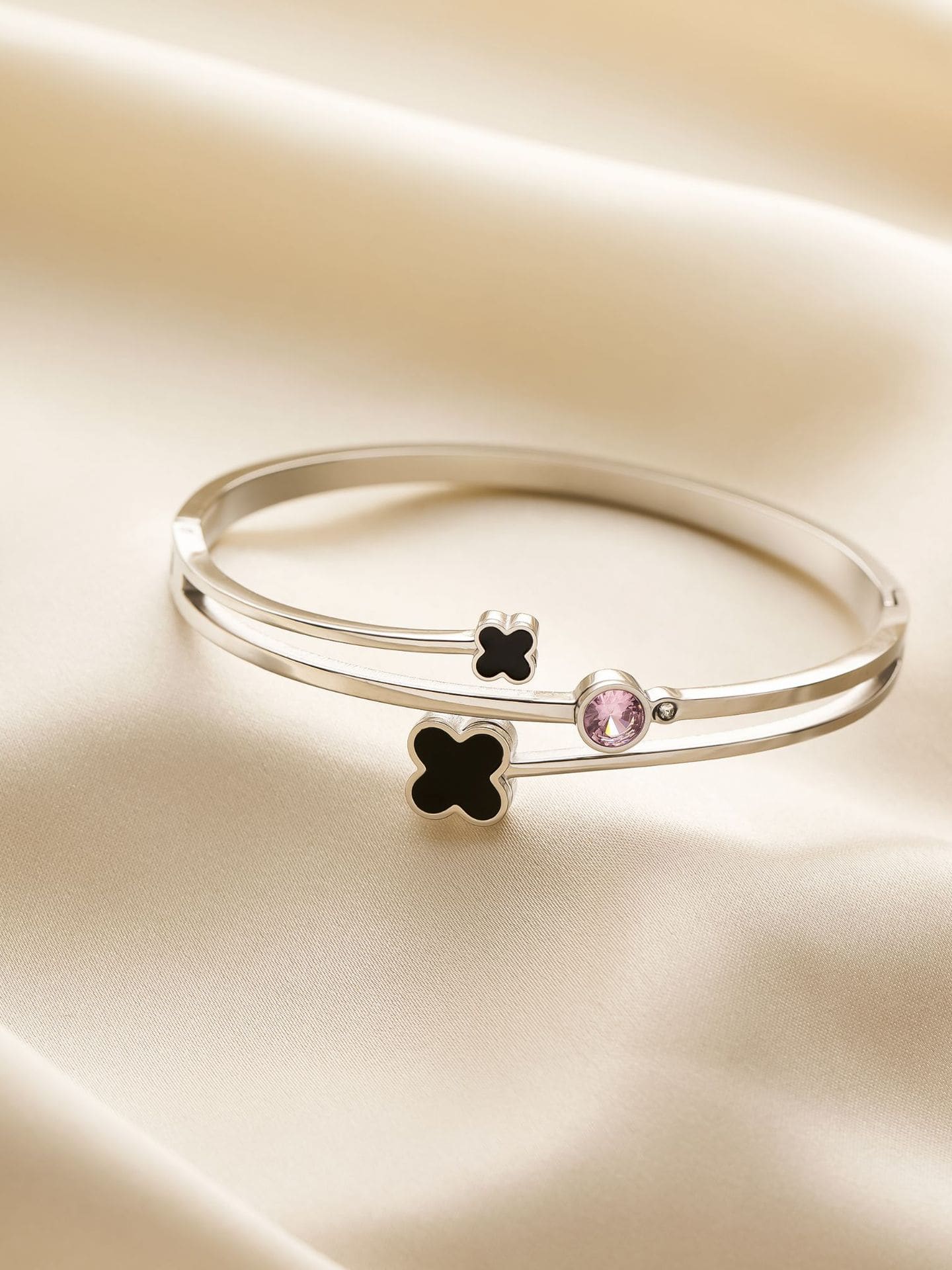 Clover Set Bangle Silver Double Band | TARA MINI - TARA MINI