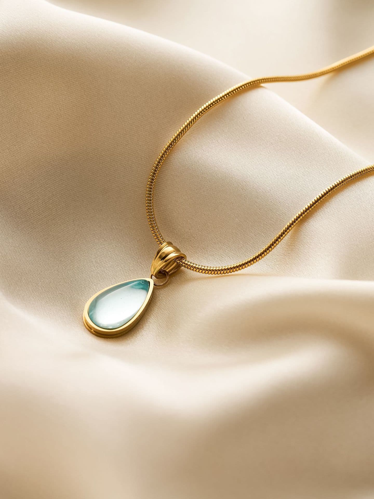 Water Drop Glass Stone Necklace Minimalist Gold | TARA MINI - TARA MINI