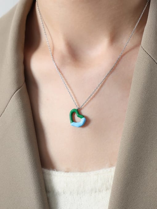 Enamel Heart Trend Necklace Green Blue | TARA MINI - TARA MINI
