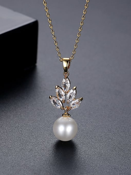 Cubic Zirconia Flower Pearl Pendant Necklace