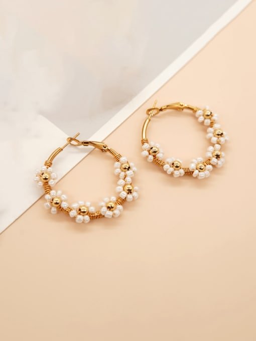 Rice Bead Daisy Flower Boho Hoop Earrings | TARA MINI - TARA MINI