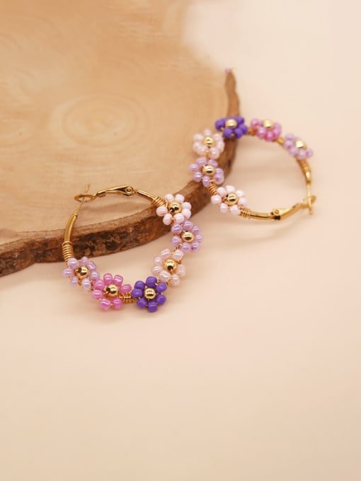 Rice Bead Daisy Flower Boho Hoop Earrings | TARA MINI - TARA MINI