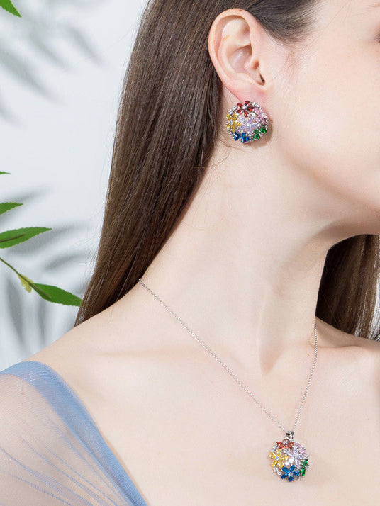 Micro Inlay AAA Zircon Flower Necklace & Earring 2 Set