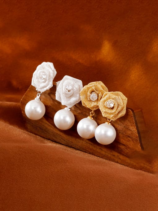 Imitation Pearl Flower Drop Earrings Gold | TARA MINI - TARA MINI