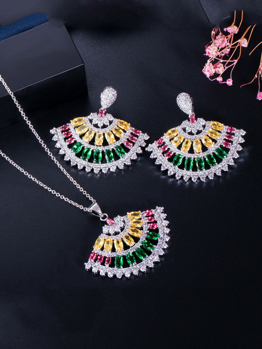 White Cubic Zirconia Exaggerated Sector 2-Piece Jewelry Set