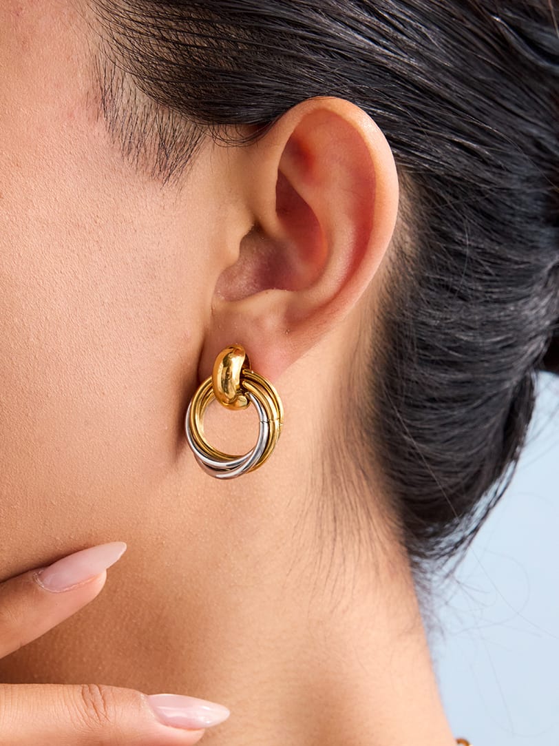 Dual-Tone Geometric Hip Hop Drop Earrings | TARA MINI - TARA MINI