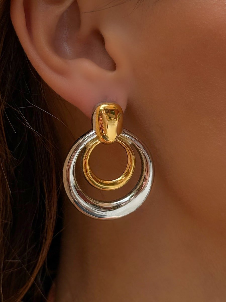 Dual-Tone Geometric Hip Hop Drop Earrings | TARA MINI - TARA MINI