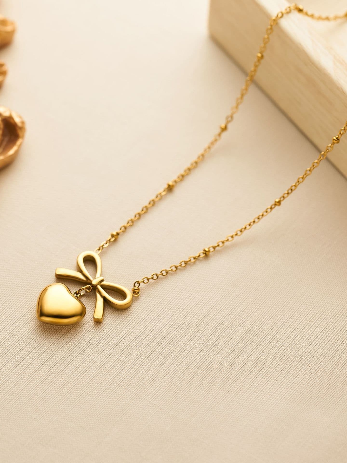 Bowknot Heart Minimalist Necklace Gold Plated | TARA MINI - TARA MINI