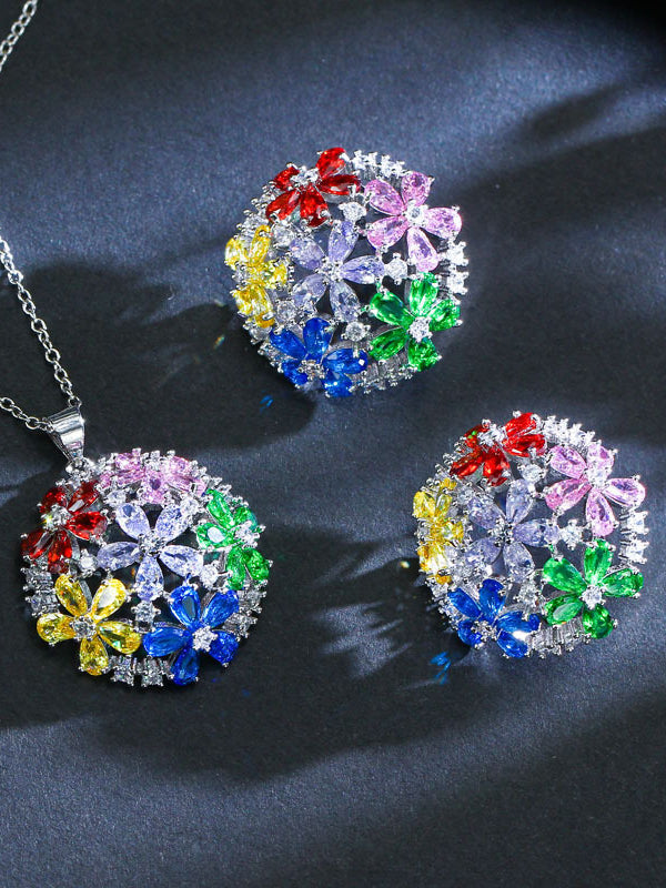 Micro Inlay AAA Zircon Flower Necklace & Earring 2 Set