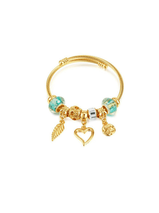 Cubic Zirconia Feather Hip Hop Charm Bracelet