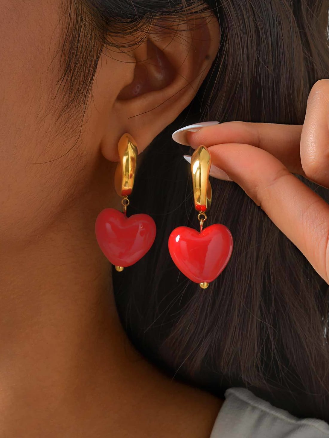 Red Heart Drop Earrings