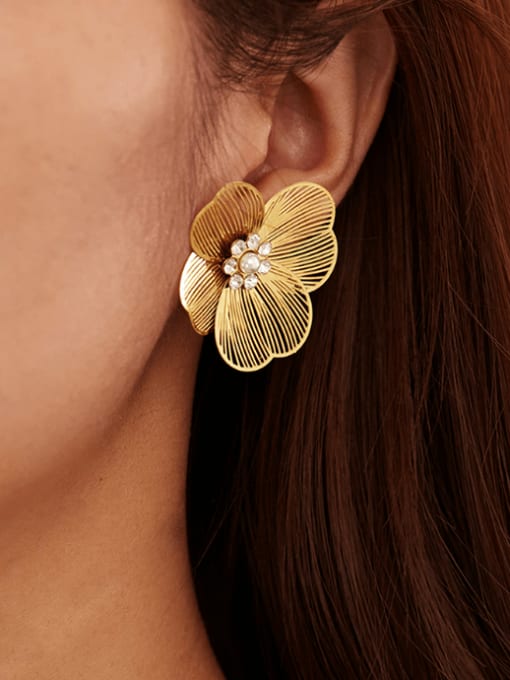 Gold Plated Stainless Steel Flower Stud Earrings