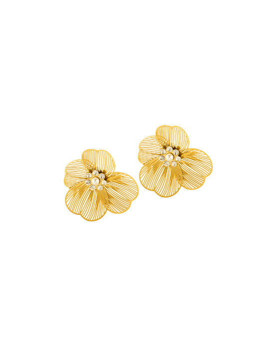 Gold Plated Stainless Steel Flower Stud Earrings
