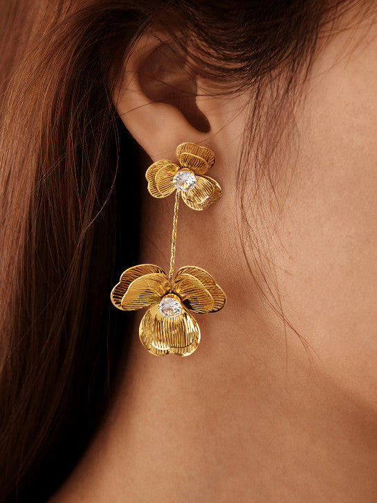 Flower Tassel Gold Drop Earrings