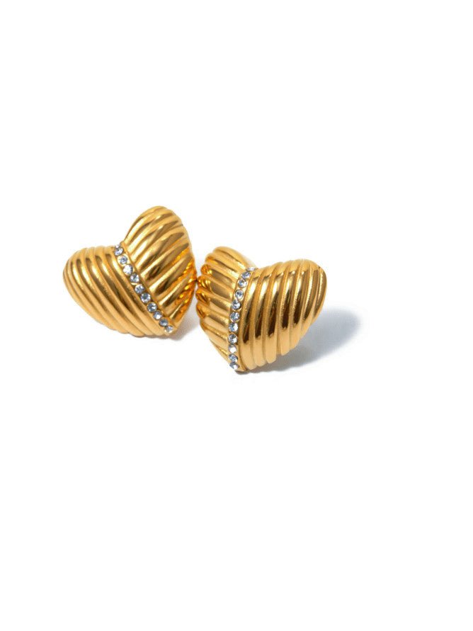 Gold Heart Hip Hop Stud Earrings Gold Plated | TARA MINI - TARA MINI