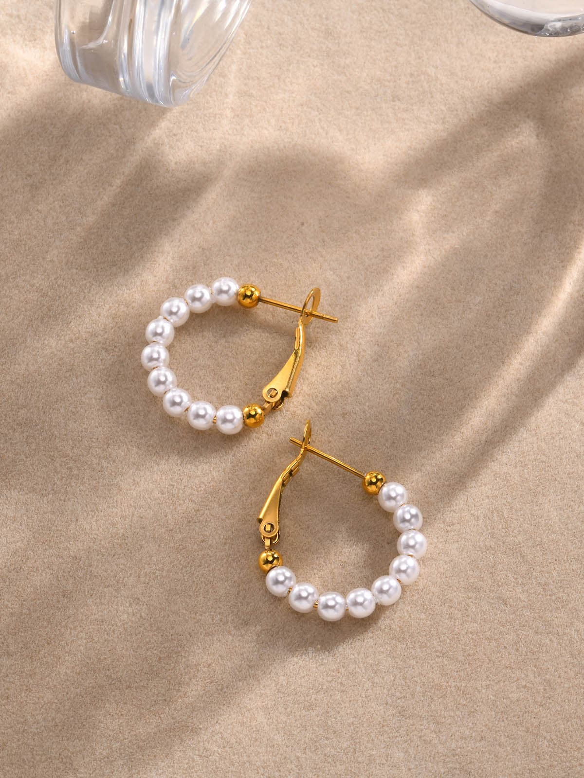 Pearl Hoop Earrings  Minimal 18K Gold Plated