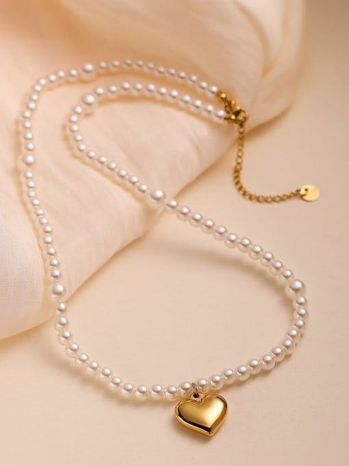 Imitation Pearl Heart Beaded Necklace Gold | TARA MINI - TARA MINI