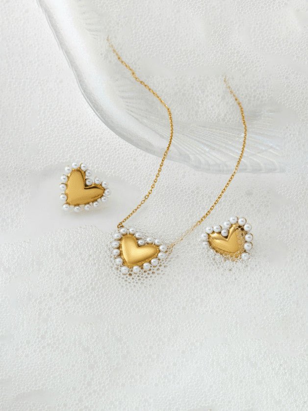 Pearl Heart Necklace & Earring Set Gold | TARA MINI - TARA MINI