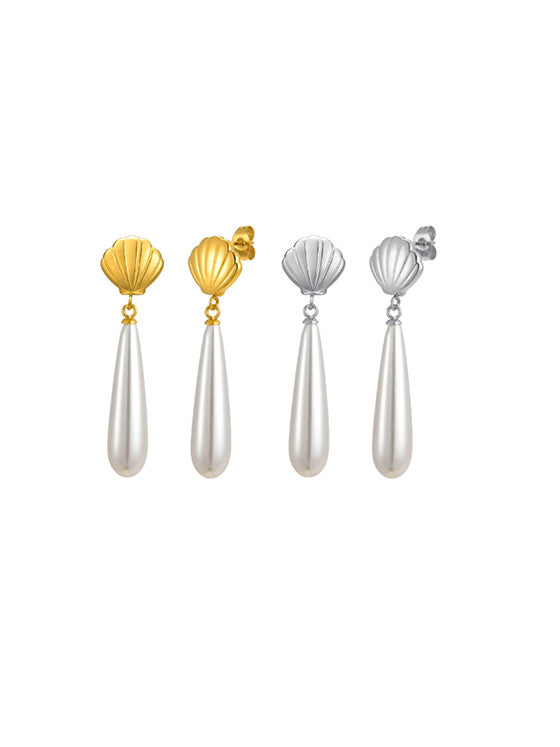 Seashell Pearl Drop Earrings