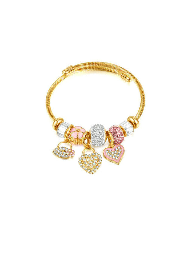 Rhinestone Heart Charm Bracelet