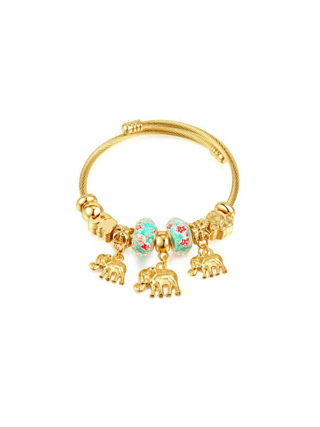 Elephant Charm Bracelet with Floral Beads
