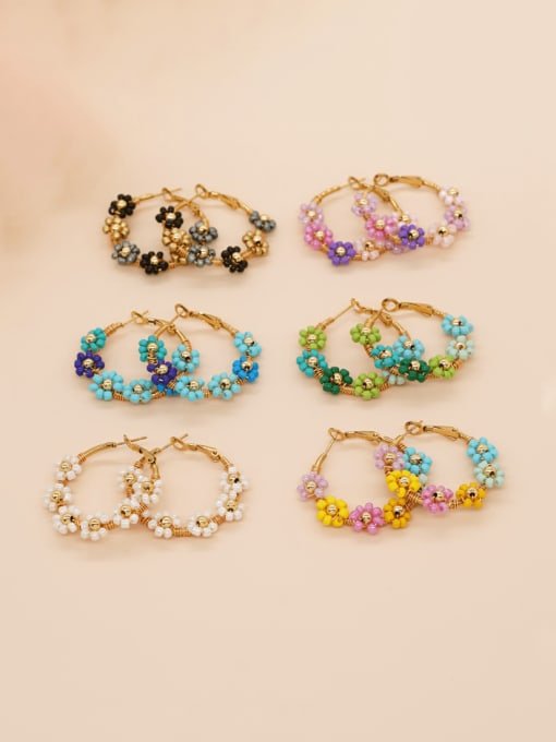 Rice Bead Daisy Flower Boho Hoop Earrings | TARA MINI - TARA MINI