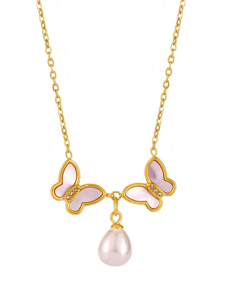 Steel Shell Butterfly Minimalist Necklace Gold | TARA MINI - TARA MINI