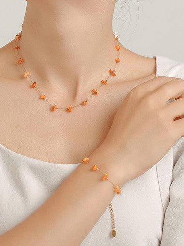 Orange Natural Stone Jewelry Set Gold | TARA MINI - TARA MINI