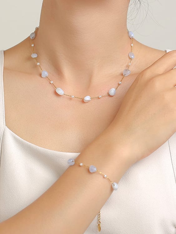 White Natural Stone Jewelry Set Gold | TARA MINI - TARA MINI