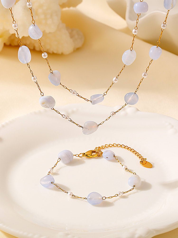 White Natural Stone Jewelry Set Gold | TARA MINI - TARA MINI