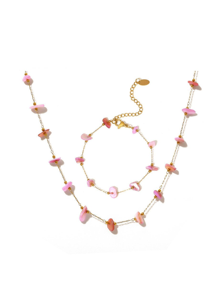 Baby Pink Natural Stone Jewelry Set Gold | TARA MINI - TARA MINI