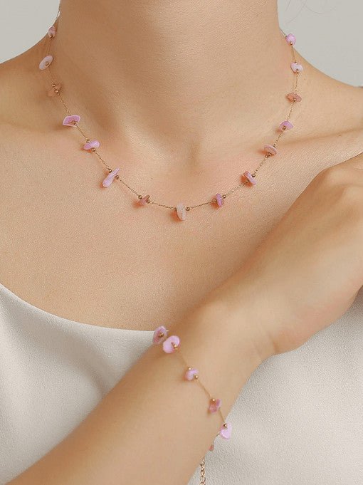 Baby Pink Natural Stone Jewelry Set Gold | TARA MINI - TARA MINI