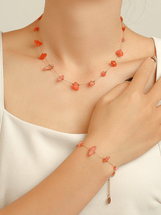 Red Natural Stone Bracelet & Necklace Set | TARA MINI ( 2 Set ) - TARA MINI