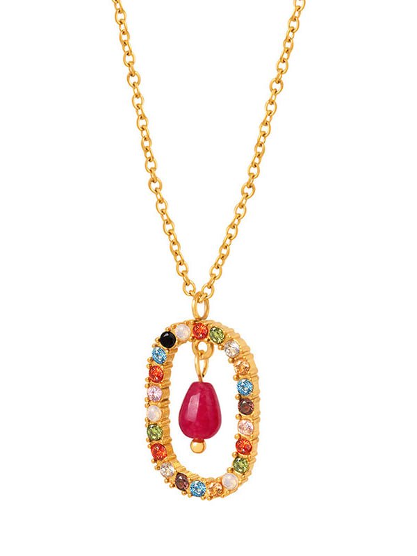 Multicolor Oval Dainty Necklace Gold | TARA MINI - TARA MINI