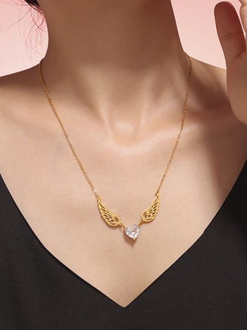 Cubic Zirconia Wing Heart Necklace Gold | TARA MINI - TARA MINI
