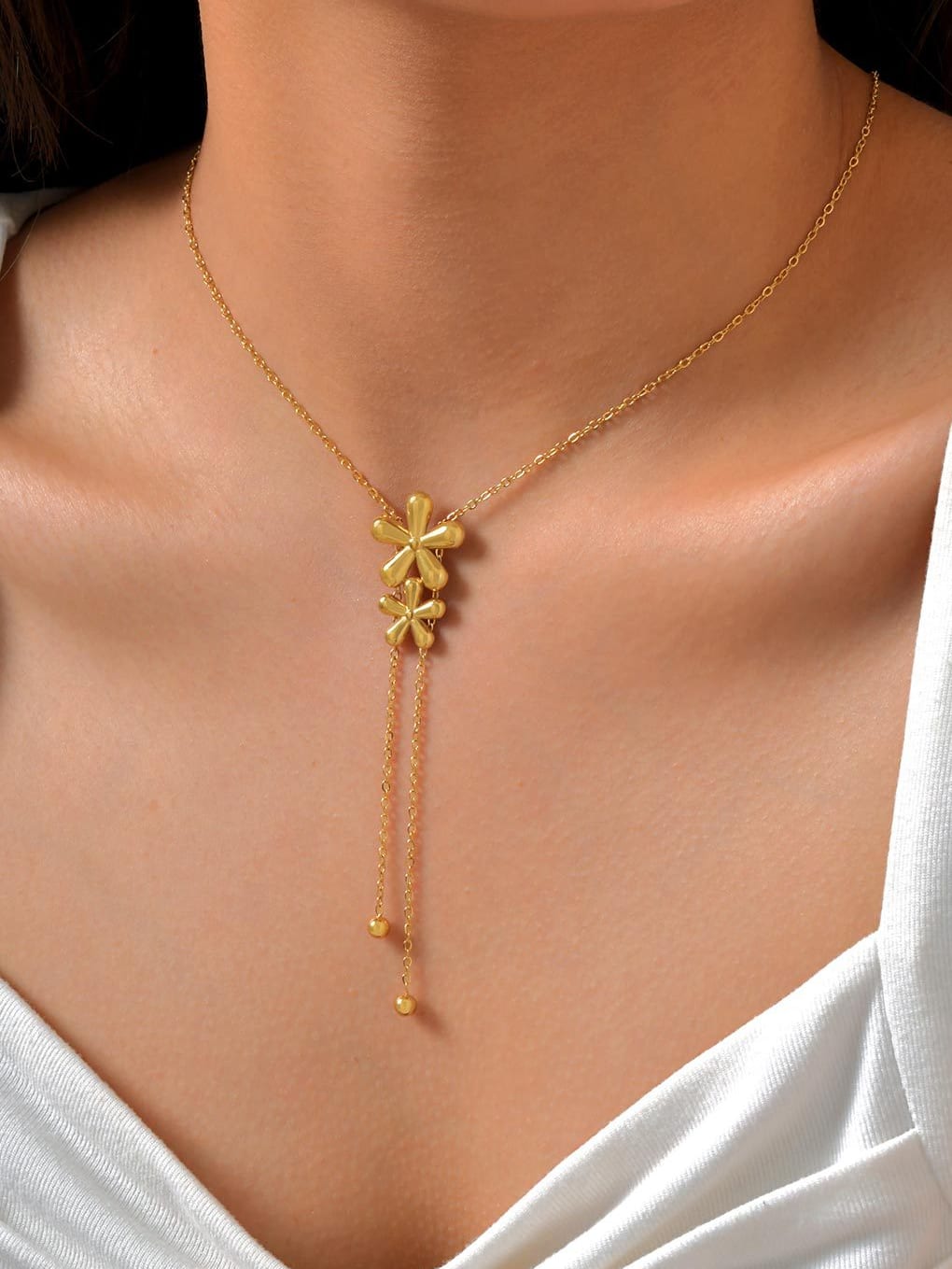 Gold Floral Tassel Pendant Necklace