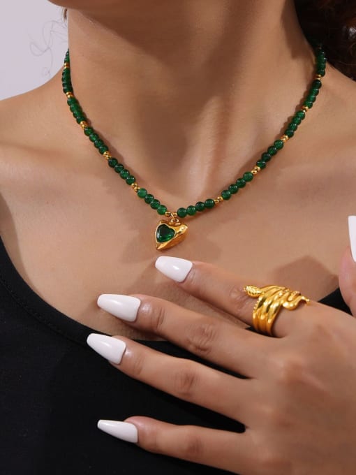 Green Glass Stone Heart Beaded Necklace | TARA MINI - TARA MINI