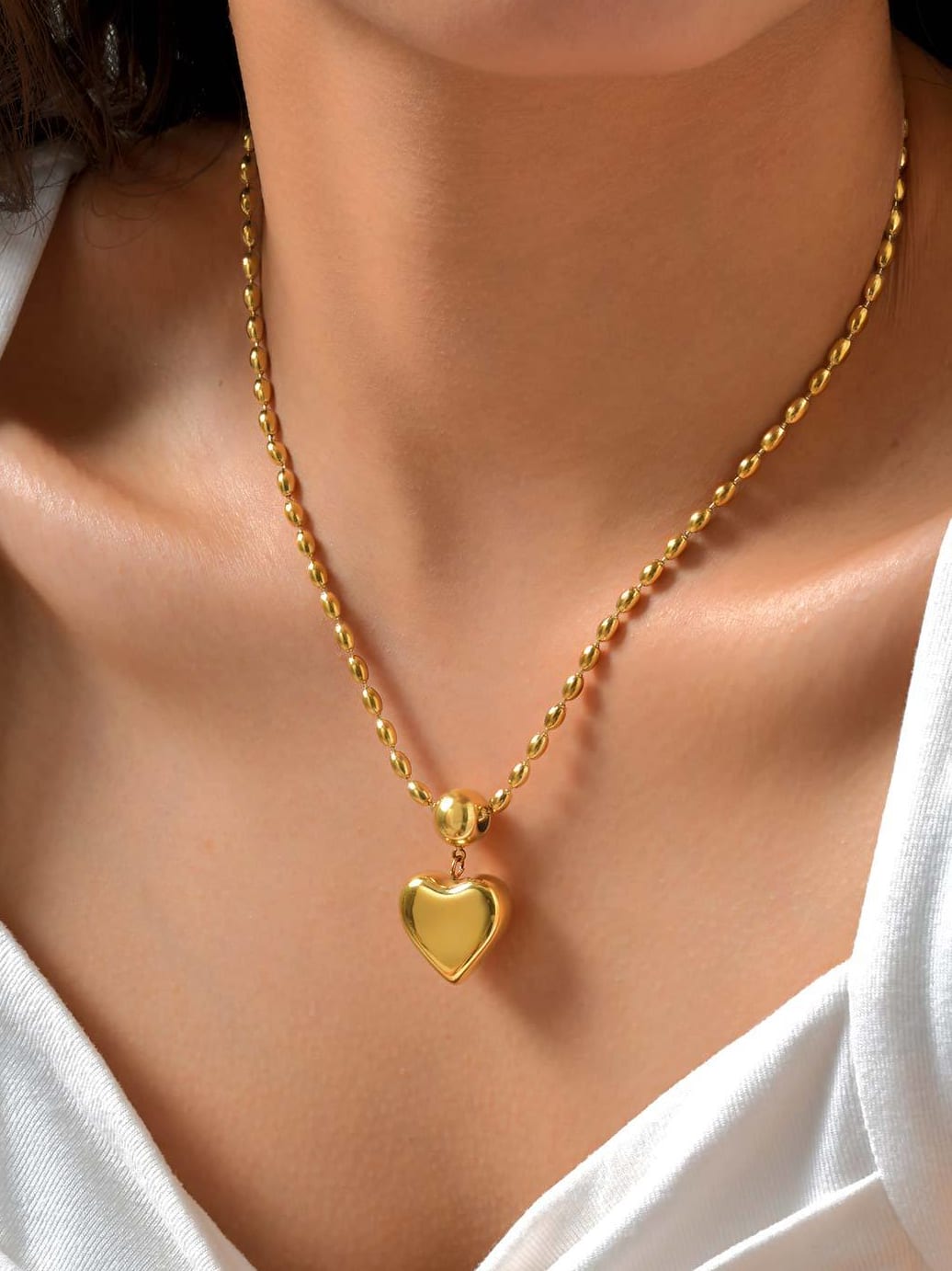 Gold Beaded Heart Pendant Necklace
